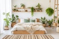 a neat bedroom with natural light and green plants Royalty Free Stock Photo