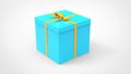 Neat blue gift box with pretty yellow bow - holiday present