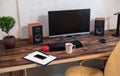 Neat desk and workstation in an office Royalty Free Stock Photo