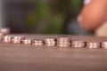 A neat row of slowly growing dollar coins