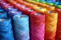 Row of Multicolored Spools of Yarn Generative AI Royalty Free Stock Photo