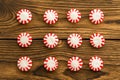 Neat rows of red and white starlight candies Royalty Free Stock Photo