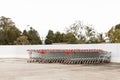Neat Rows of Shopping Carts in an Open Parking Lot Royalty Free Stock Photo