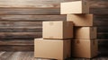 Stacked Cardboard Boxes Rustic Packaging on Wood Background Royalty Free Stock Photo