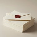 A neat stack of cream-colored envelopes topped with one envelope adorned with a Royalty Free Stock Photo