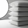 Stack of Five White Down Pillows with Pleated Edges on a White Surface bedding bedroom Royalty Free Stock Photo