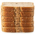 Stack of five slices of whole wheat bread with seeds on a white background sliced Royalty Free Stock Photo