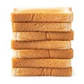 Stack of Golden Brown Toasted Bread Slices on a White Background sliced bread breakfast Royalty Free Stock Photo