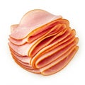 Sliced ham stacked and isolated on a white surface Royalty Free Stock Photo