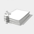 A neat stack of white paper sheets, secured with several metal binder clips Royalty Free Stock Photo