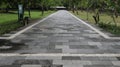 neat stone path. beautiful little street. streets in the middle of parks and gardens. cracked cement roads.