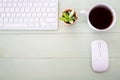 Neat workstation on a wooden desk Royalty Free Stock Photo