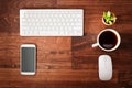 Neat workstation on a wooden desk Royalty Free Stock Photo