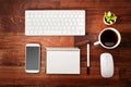 Neat workstation on a wooden desk Royalty Free Stock Photo