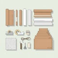 A neatly arranged assortment of packaging materials on a light background. Items Royalty Free Stock Photo