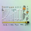 A neatly arranged assortment of tools on a gradient background Royalty Free Stock Photo
