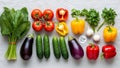 A neatly arranged assortment of vegetables on a light fabric Royalty Free Stock Photo