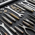 Pliers, screwdrivers, and various gears, made of metal with some Royalty Free Stock Photo
