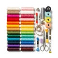 Includes three rows of colorful threads on spools, ranging from Royalty Free Stock Photo
