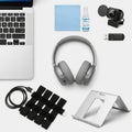 A neatly arranged collection of tech accessories on a white background Royalty Free Stock Photo