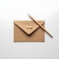 A neatly arranged composition featuring a light brown envelope placed on a white Royalty Free Stock Photo
