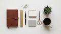 Include a brown leather notebook gold ruler fountain pen stack of Royalty Free Stock Photo