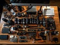 Business tools on table with camera settings Royalty Free Stock Photo