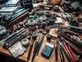 Business tools on table with camera settings Royalty Free Stock Photo