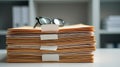 Neatly arranged manila folders with labels on office desk for organizational efficiency Royalty Free Stock Photo