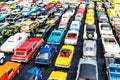 Neatly arranged rows of toy cars Royalty Free Stock Photo