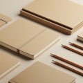 A neatly arranged set of stationery on a light, neutral surface. The image features Royalty Free Stock Photo