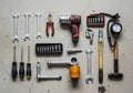 Layout displays tools commonly used for mechanical and repair Royalty Free Stock Photo