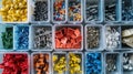 Colorful electronic components organized in plastic containers for efficient manufacturing Royalty Free Stock Photo