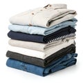 Stack of Neatly Folded Clothes Isolated on White Royalty Free Stock Photo