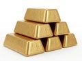 A neatly arranged stack of six shiny gold bars set against a pristine white background Royalty Free Stock Photo