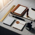 Neatly arranged on a table is a collection of writing material Royalty Free Stock Photo
