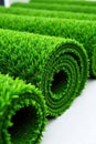 Neatly arranged turf rolls ready for installation, grassinstallation, landscape, rolls Royalty Free Stock Photo