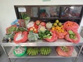 Neatly arranged vegetables and fruits