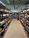Neatly arranged wine aisle in the supermarket