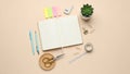 Are pastel colored sticky notes a white eraser scissors with a Royalty Free Stock Photo
