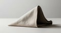 A neatly folded beige cloth napkin rests on a smooth, light-colored surface. The napkin has a Royalty Free Stock Photo