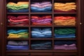 neatly folded colorful shirts in a closet Royalty Free Stock Photo