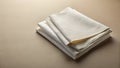Neatly folded stack of soft, cream-colored linen tablecloths ready for a formal dinner setting. Generative AI Royalty Free Stock Photo