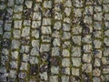 Neatly laid out old paving stones. Pavement on the square of the old town. Square and rectangular stones on the ground, covered Royalty Free Stock Photo