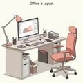 A neatly organized office desk setup features a computer monitor displaying a graph. Royalty Free Stock Photo