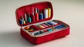 Neatly Organized Sewing Kit with Threads and Tools in Red Box Royalty Free Stock Photo