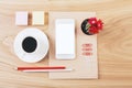 Neatly organized stationery and smartphone
