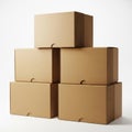 A neatly stacked arrangement of five brown cardboard boxes against a plain background Royalty Free Stock Photo