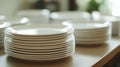 Neatly Stacked Clean White Dinner Plates Royalty Free Stock Photo