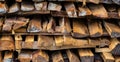 Neatly stacked fire wood on pallets.. Royalty Free Stock Photo